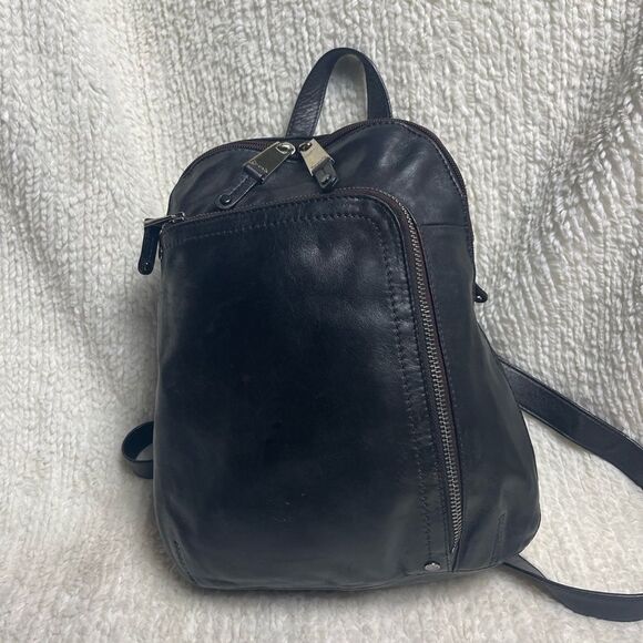 Tignanello Black Leather small Backpack with silver tone hardwares. main image 7